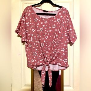Plus Size Star Print Mauve Stretch Crop Top with Front Tie 2X 3X 4X